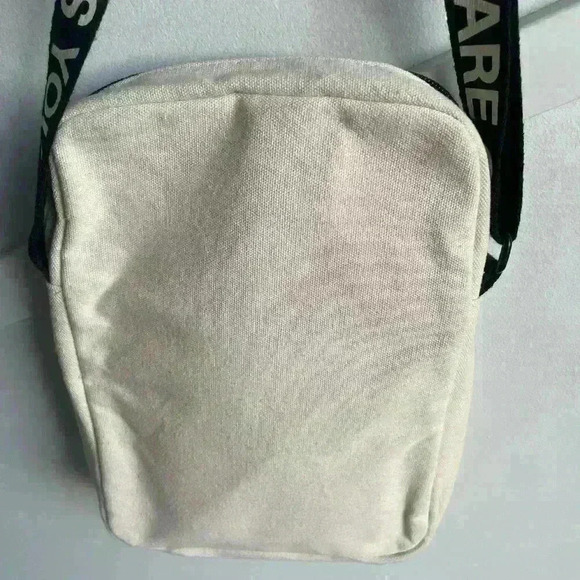 JVN Crossbody Canvas Ivory and Black Bag "come as you are" on strap - Picture 8 of 8